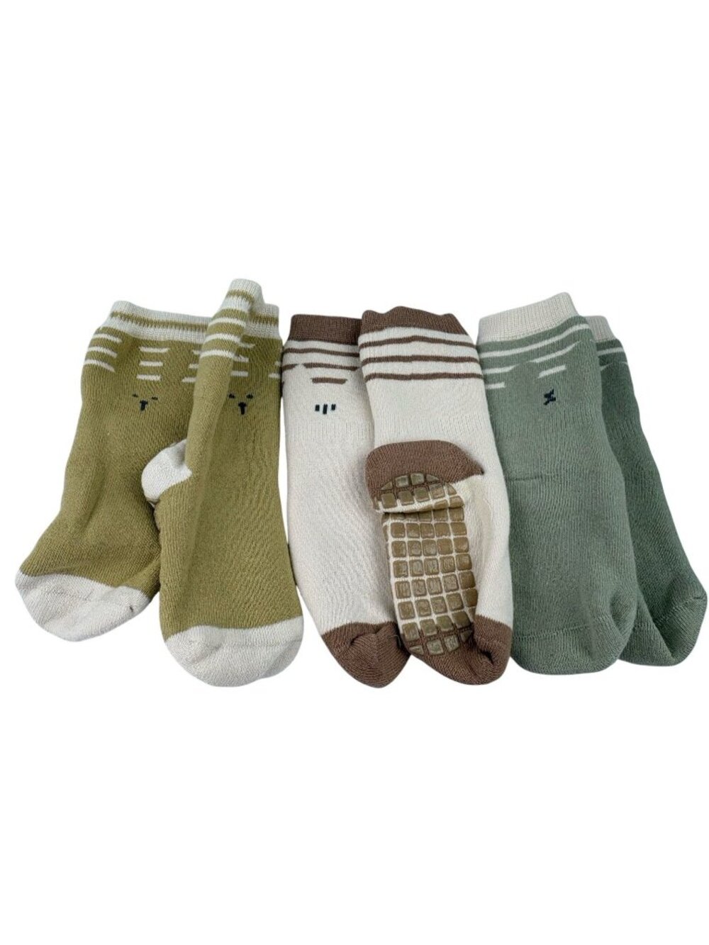 *New 3-Pairs Kids Child Gripper Socks Beige Gray Brown
